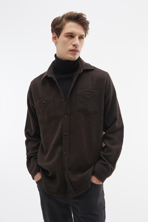 ÇİFT CEPLİ DOKULU REGULAR FIT UZUN KOLLU GÖMLEK