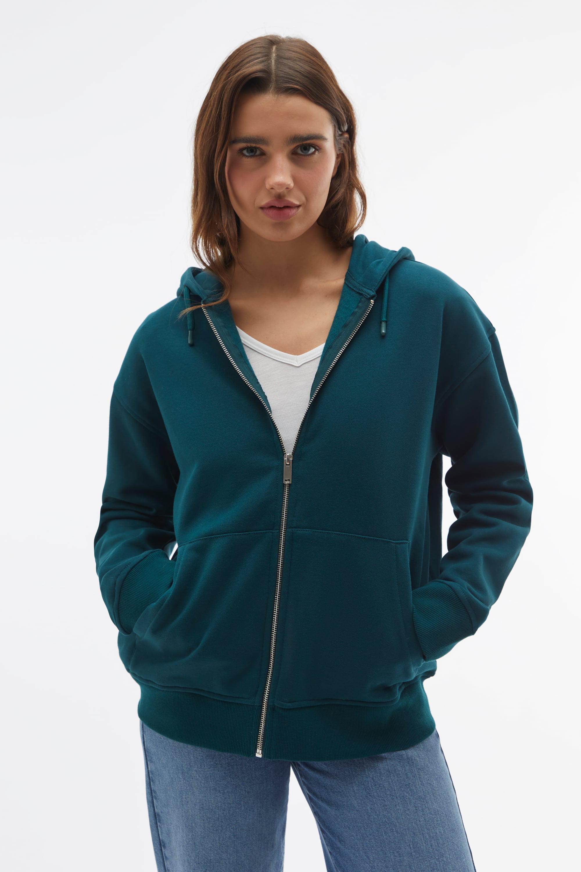 KAPÜŞONLU OVERSIZE FERMUARLI SWEATSHIRT