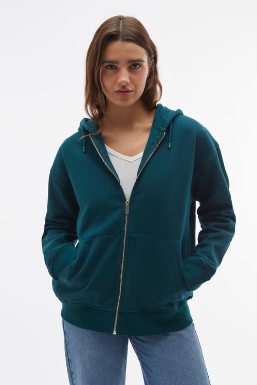 KAPÜŞONLU OVERSIZE FERMUARLI SWEATSHIRT