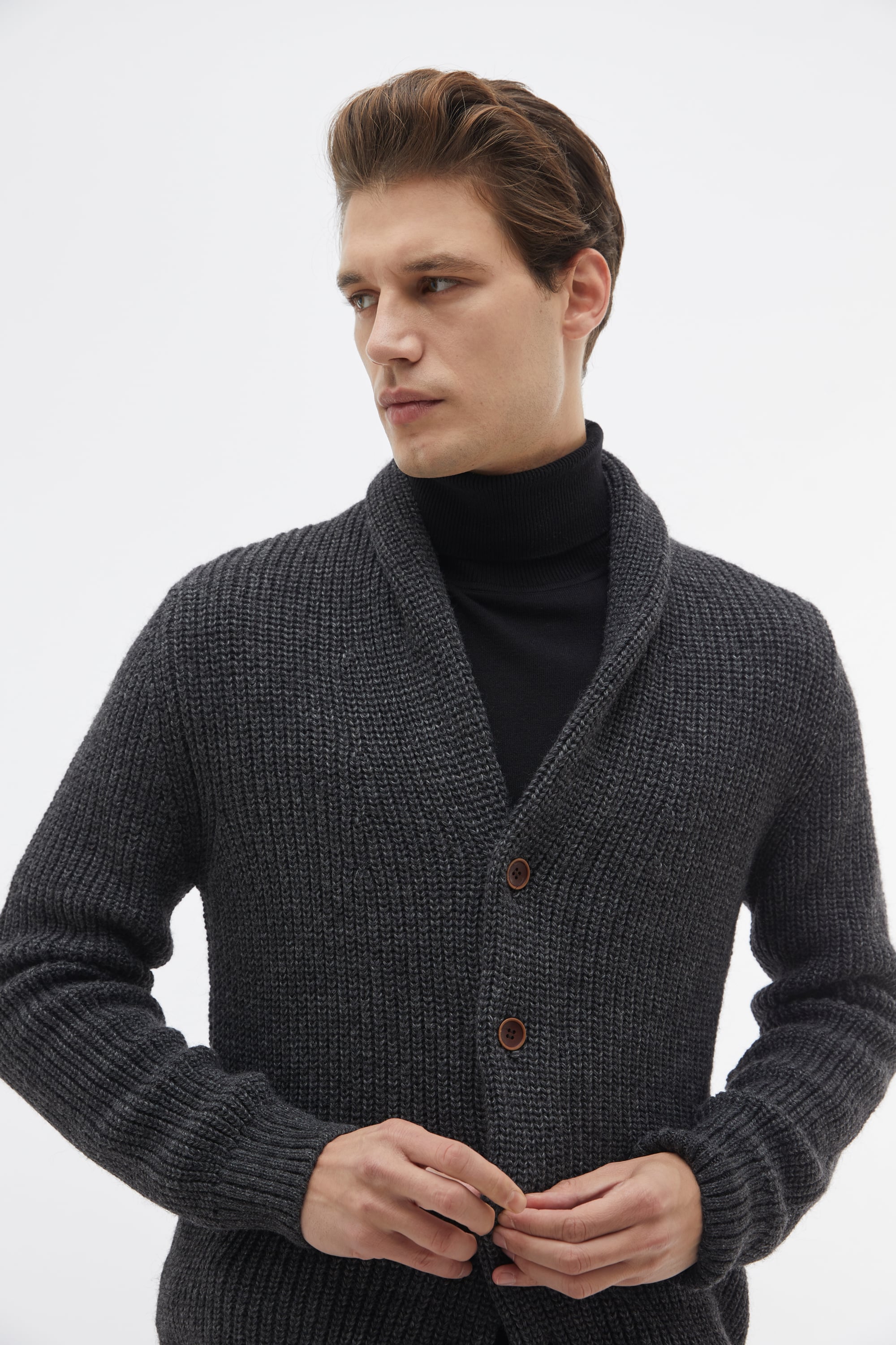 ÖRGÜLÜ YÜN KARIŞIMLI HIRKA