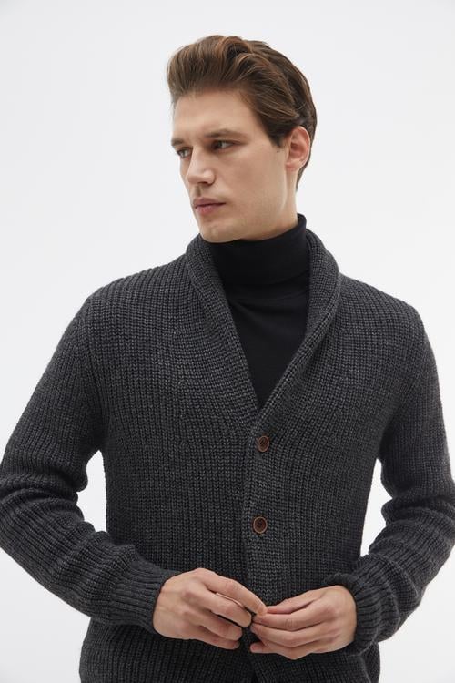 ÖRGÜLÜ YÜN KARIŞIMLI HIRKA