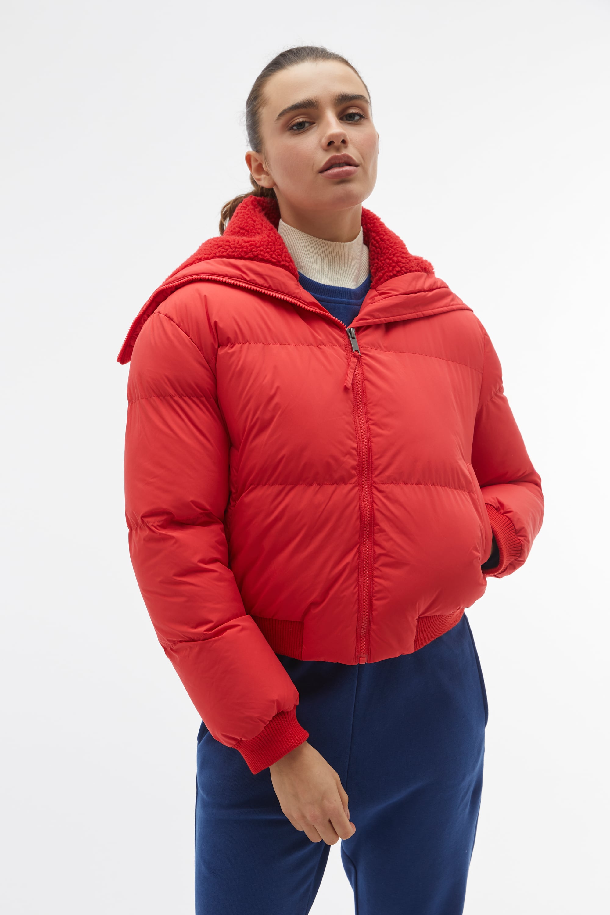 KÜRK YAKALI CROP ŞİŞME MONT