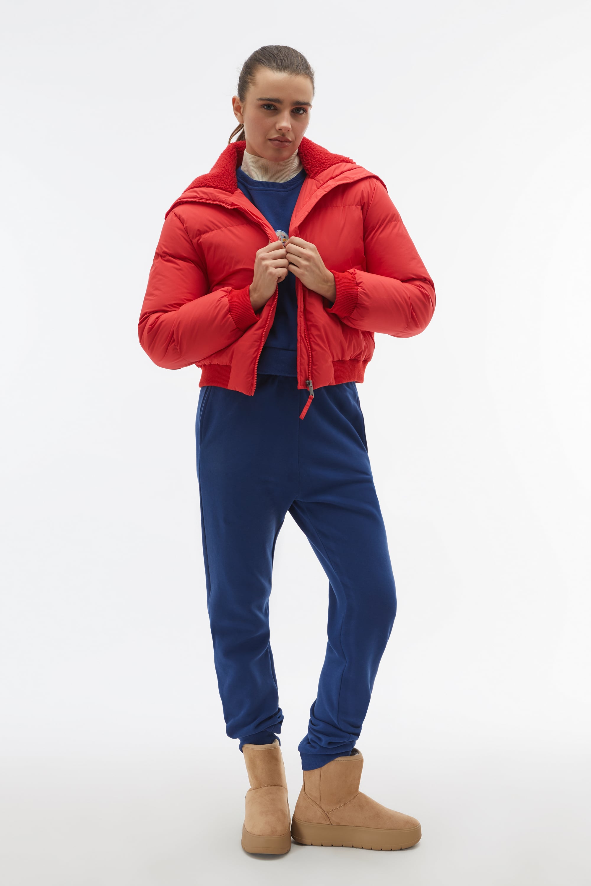 KÜRK YAKALI CROP ŞİŞME MONT