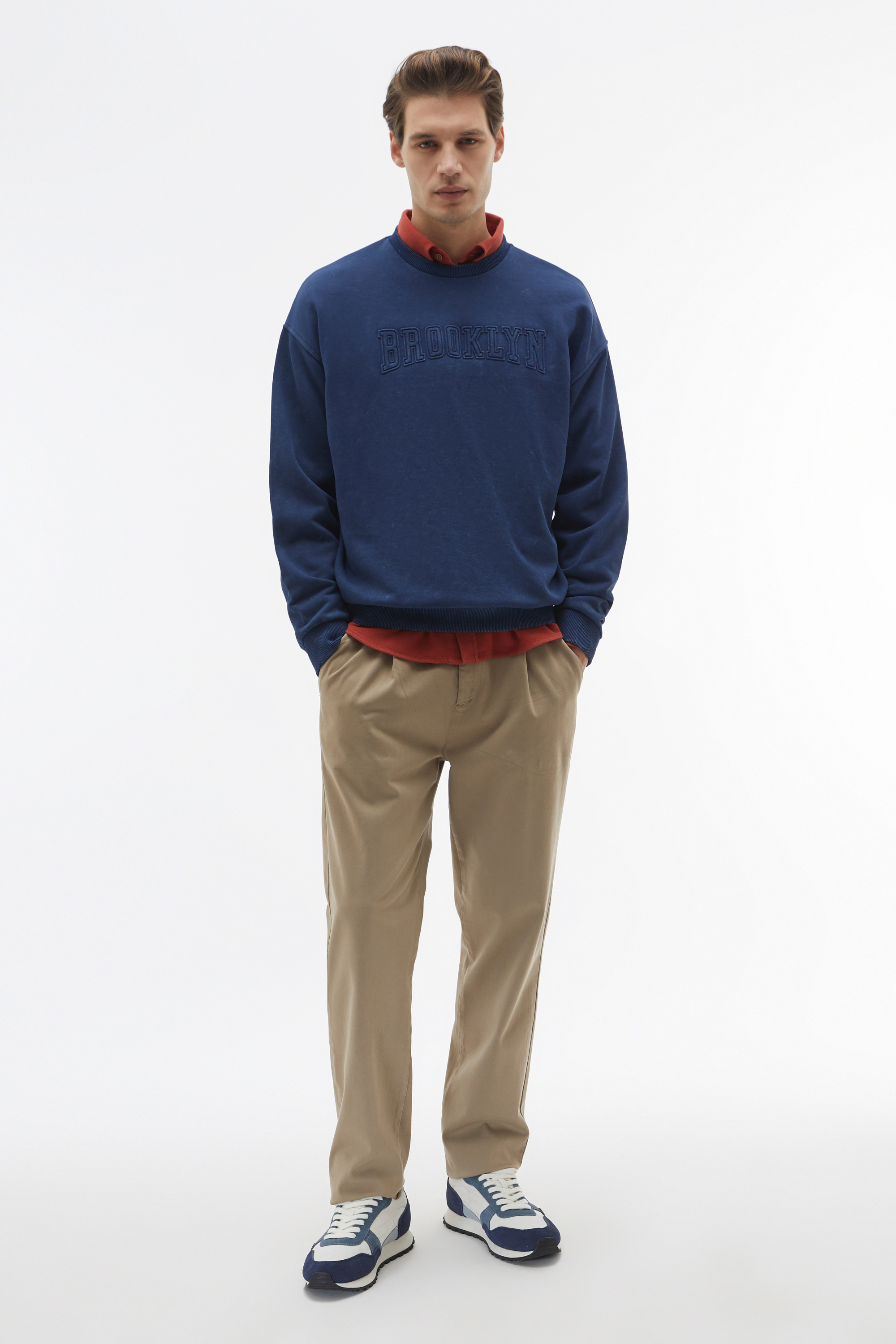 BASKILI OVERSIZE BİSİKLET YAKA SWEATSHIRT