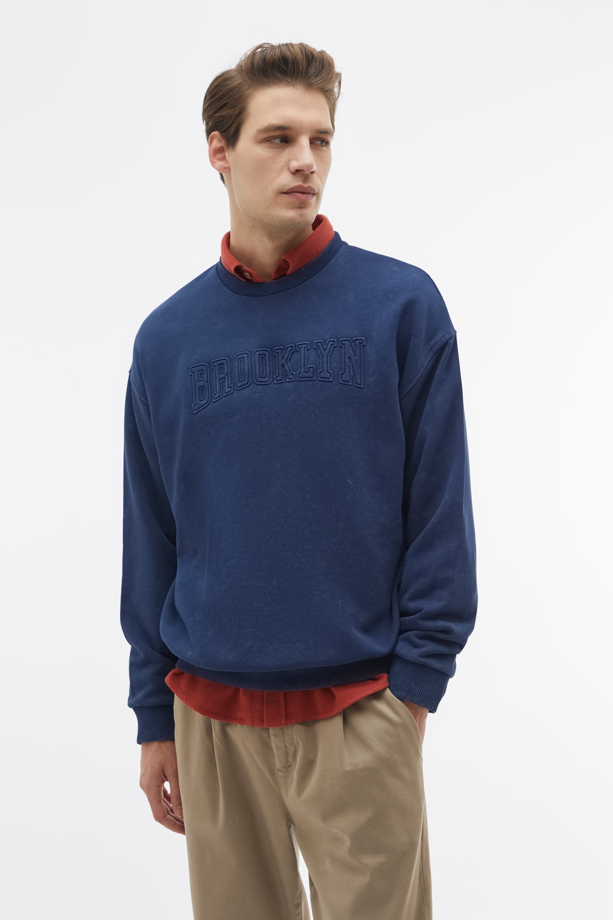 BASKILI OVERSIZE BİSİKLET YAKA SWEATSHIRT