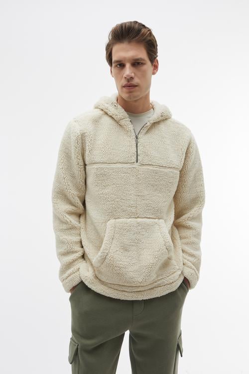 KAPÜŞONLU FERMUAR YAKA PELÜŞ SWEATSHIRT