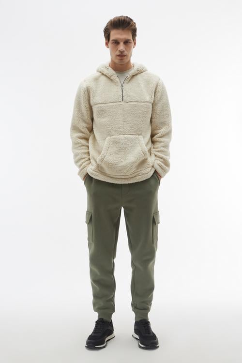 KAPÜŞONLU FERMUAR YAKA PELÜŞ SWEATSHIRT