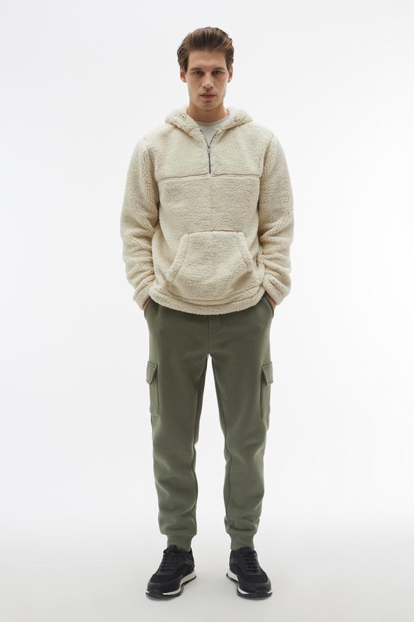 KAPÜŞONLU FERMUAR YAKA PELÜŞ SWEATSHIRT