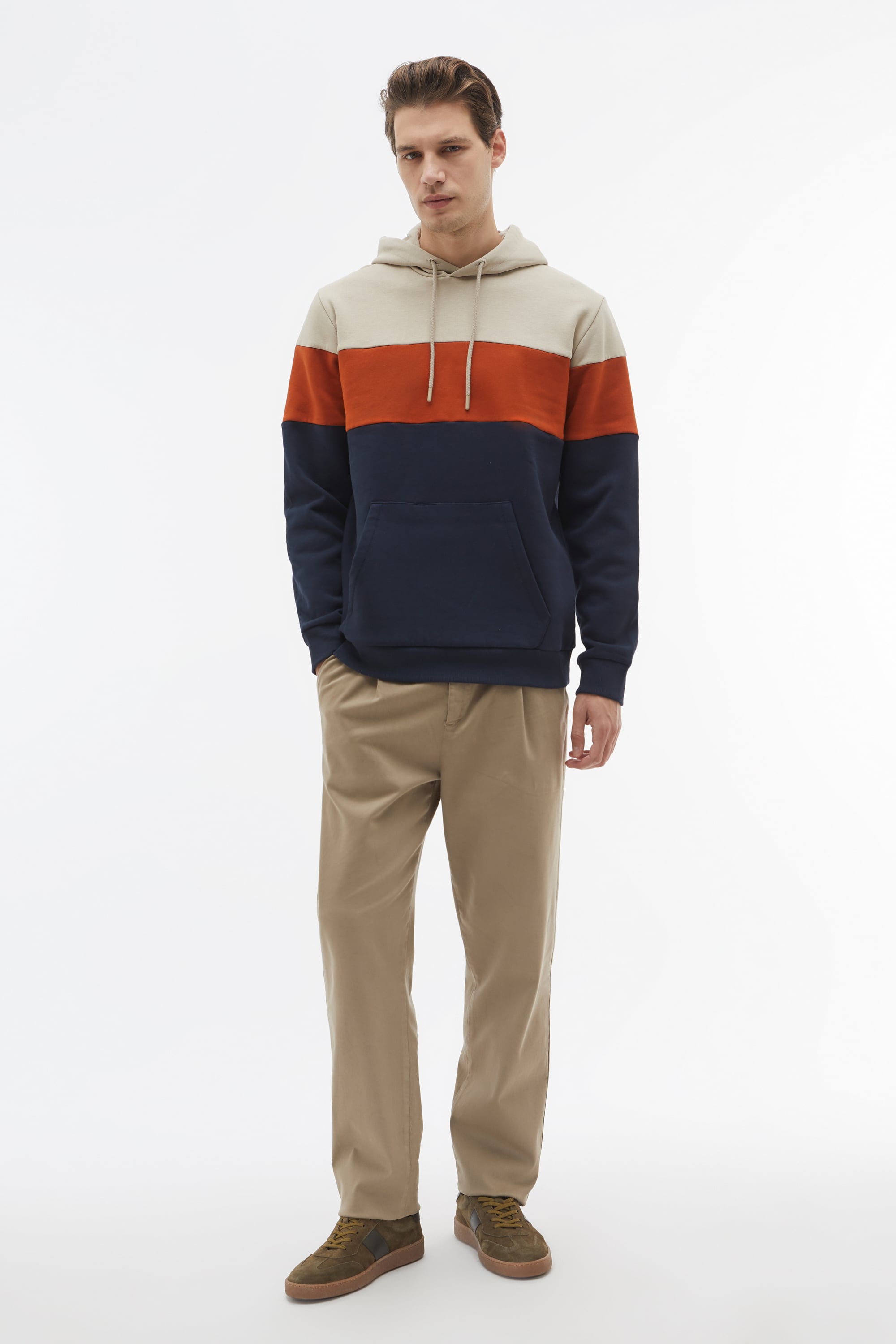 RENK BLOKLU KAPÜŞONLU SWEATSHIRT