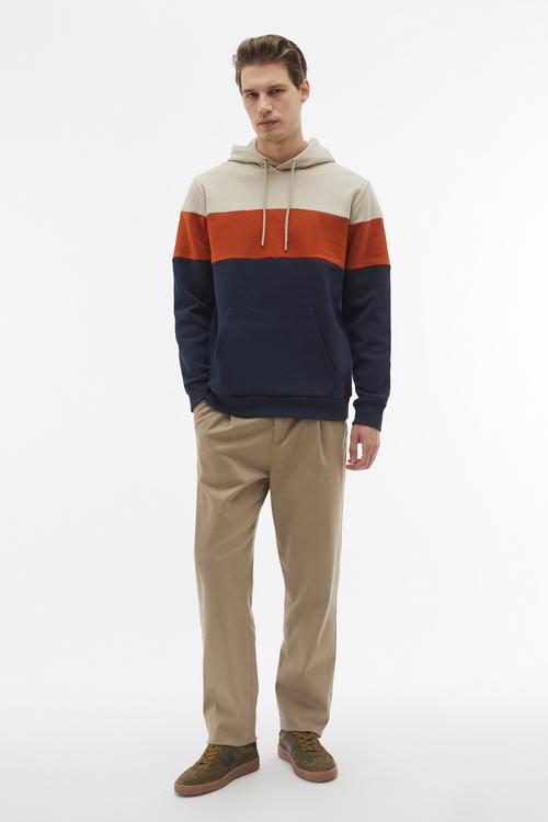  RENK BLOKLU KAPÜŞONLU SWEATSHIRT
