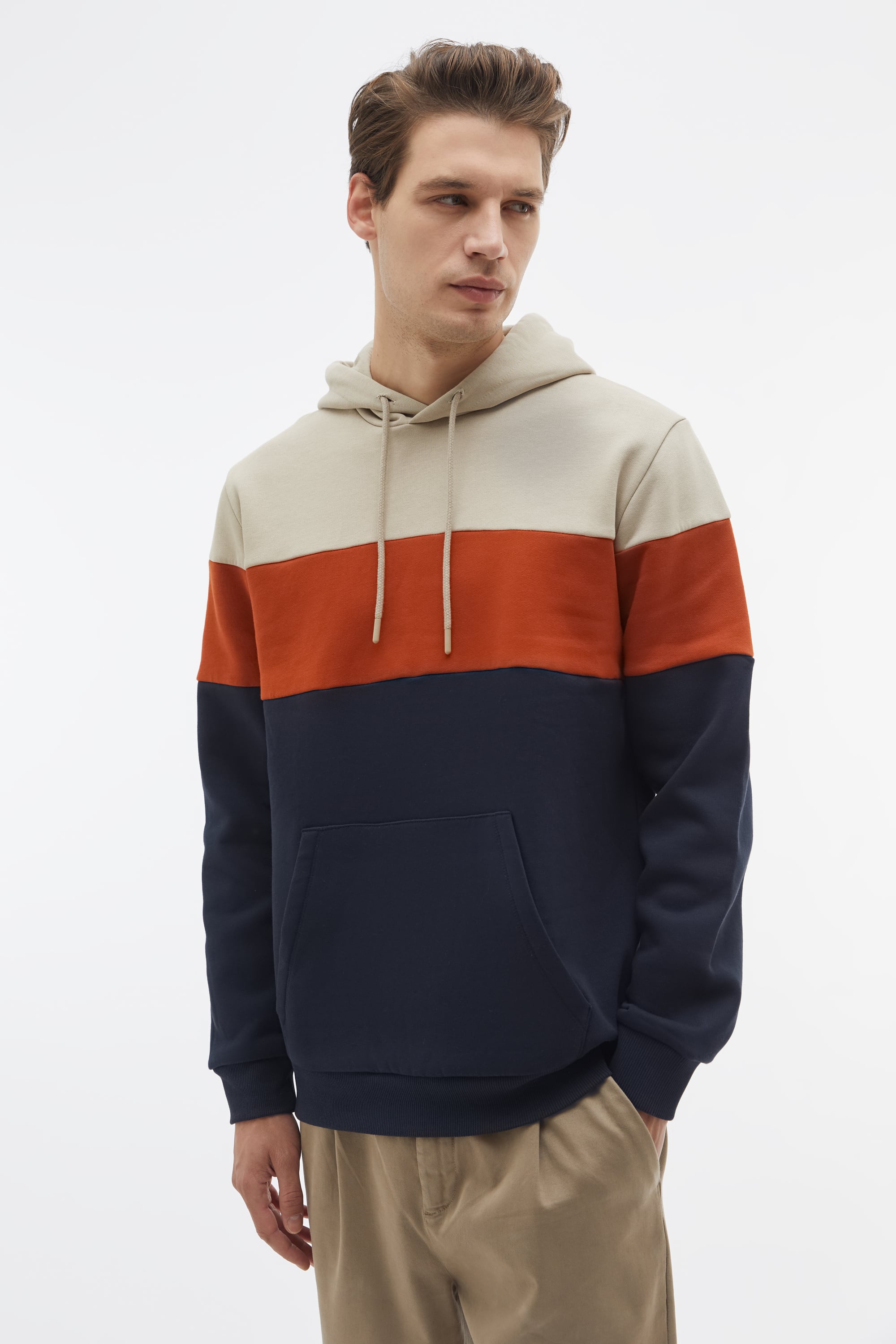 RENK BLOKLU KAPÜŞONLU SWEATSHIRT