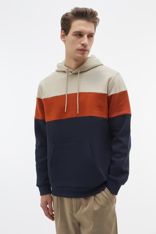  RENK BLOKLU KAPÜŞONLU SWEATSHIRT