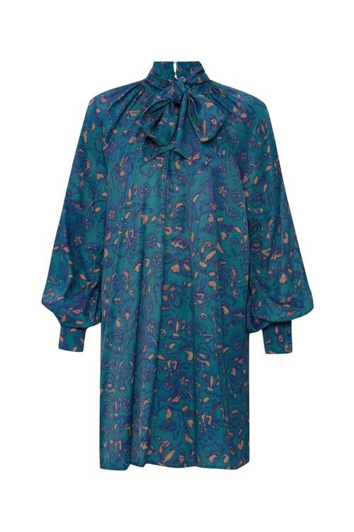 BAĞLAMA DETAYLI A FORM BASKILI MİNİ ELBİSE