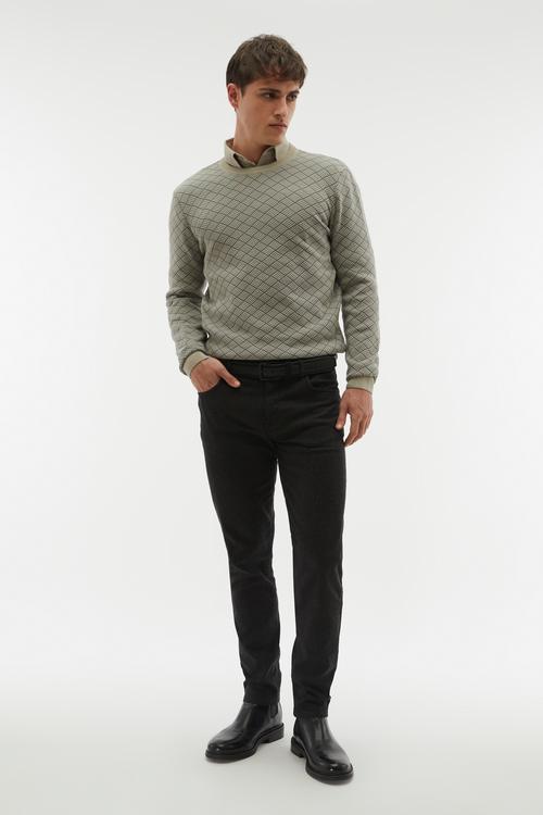 BİSİKLET YAKA JAKARLI UZUN KOLLU KAZAK