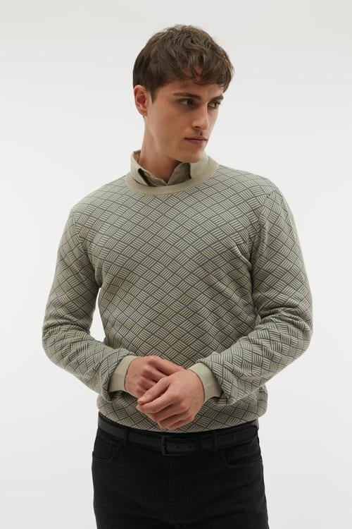 BİSİKLET YAKA JAKARLI UZUN KOLLU KAZAK