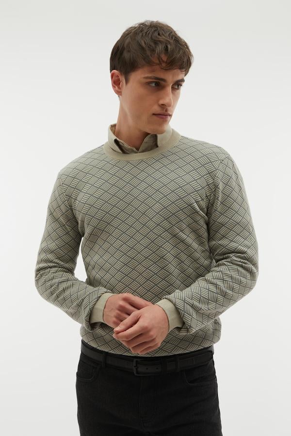 BİSİKLET YAKA JAKARLI UZUN KOLLU KAZAK