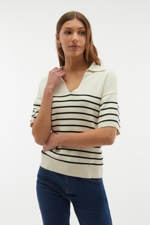  ÇİZGİLİ POLO YAKA KISA KOLLU TRİKO KAZAK
