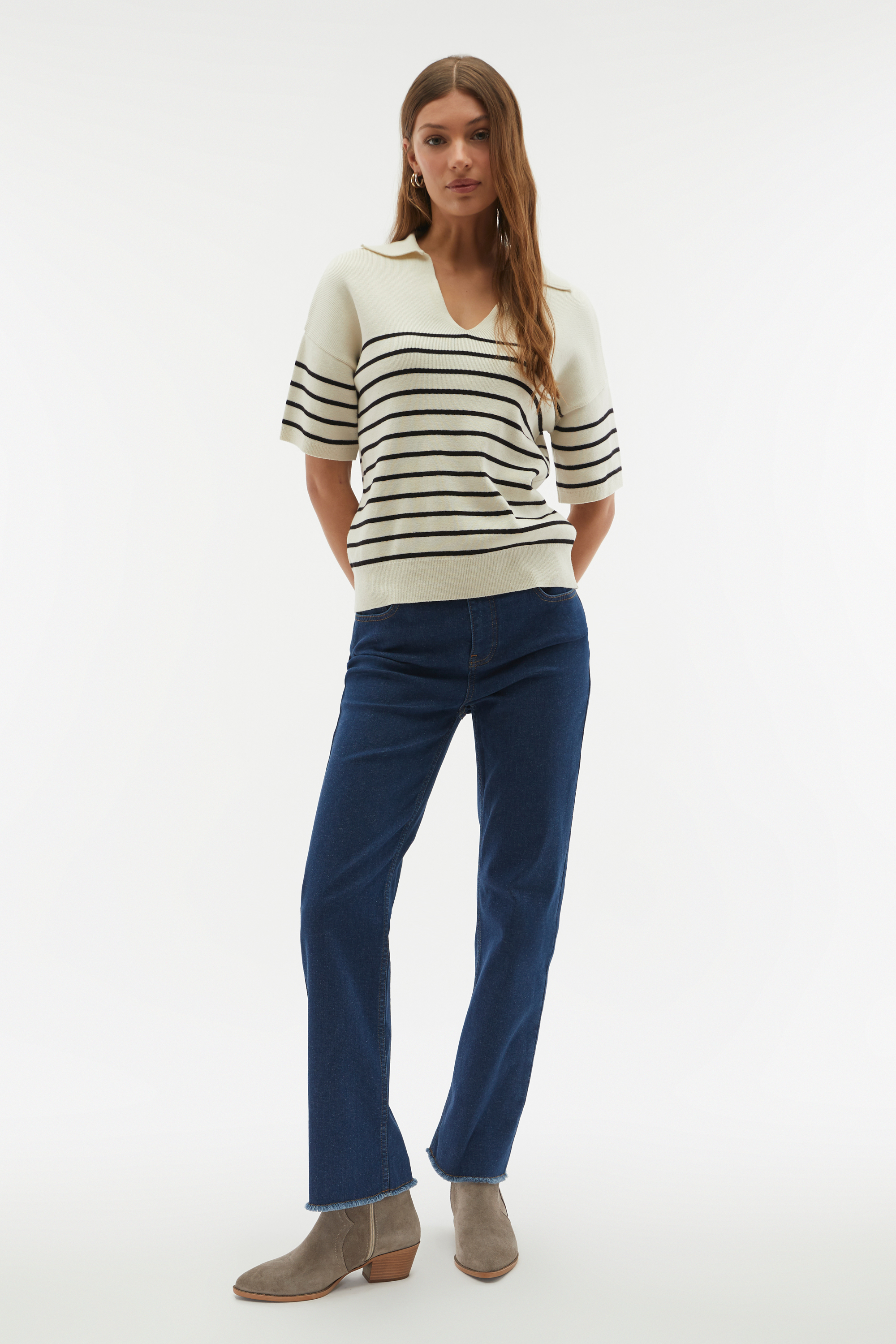 ÇİZGİLİ POLO YAKA KISA KOLLU TRİKO KAZAK