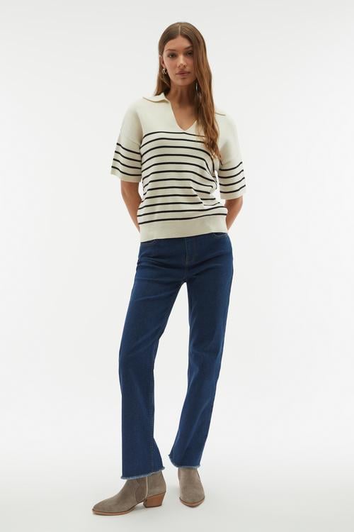  ÇİZGİLİ POLO YAKA KISA KOLLU TRİKO KAZAK