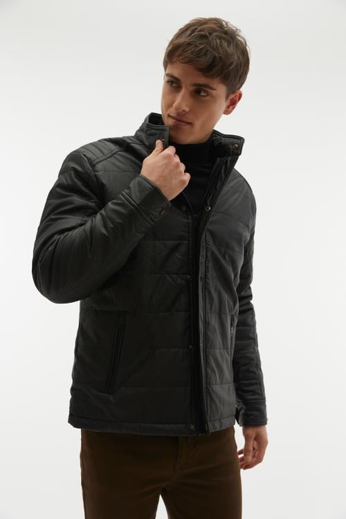 DERİ GÖRÜNÜMLÜ KAPİTONELİ CASUAL CEKET