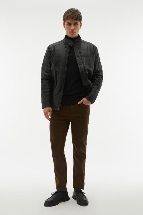 DERİ GÖRÜNÜMLÜ KAPİTONELİ CASUAL CEKET