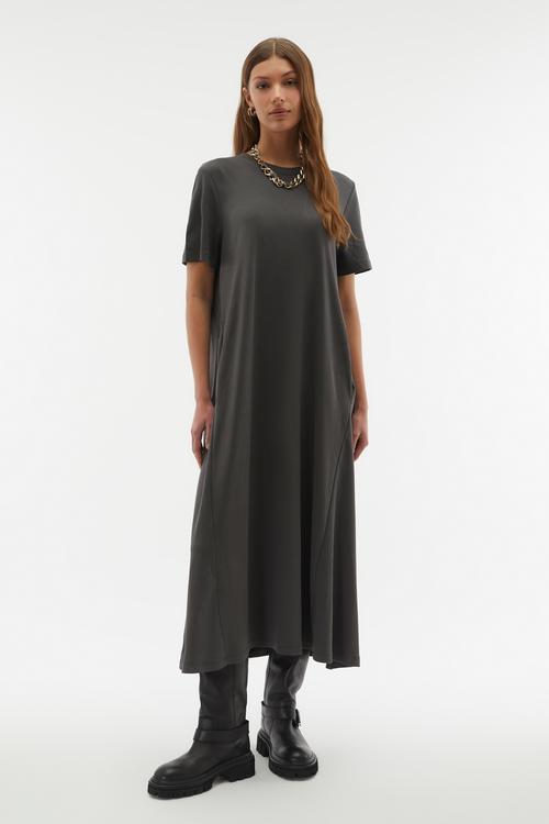  A FORM KISA KOLLU MİDİ ELBİSE