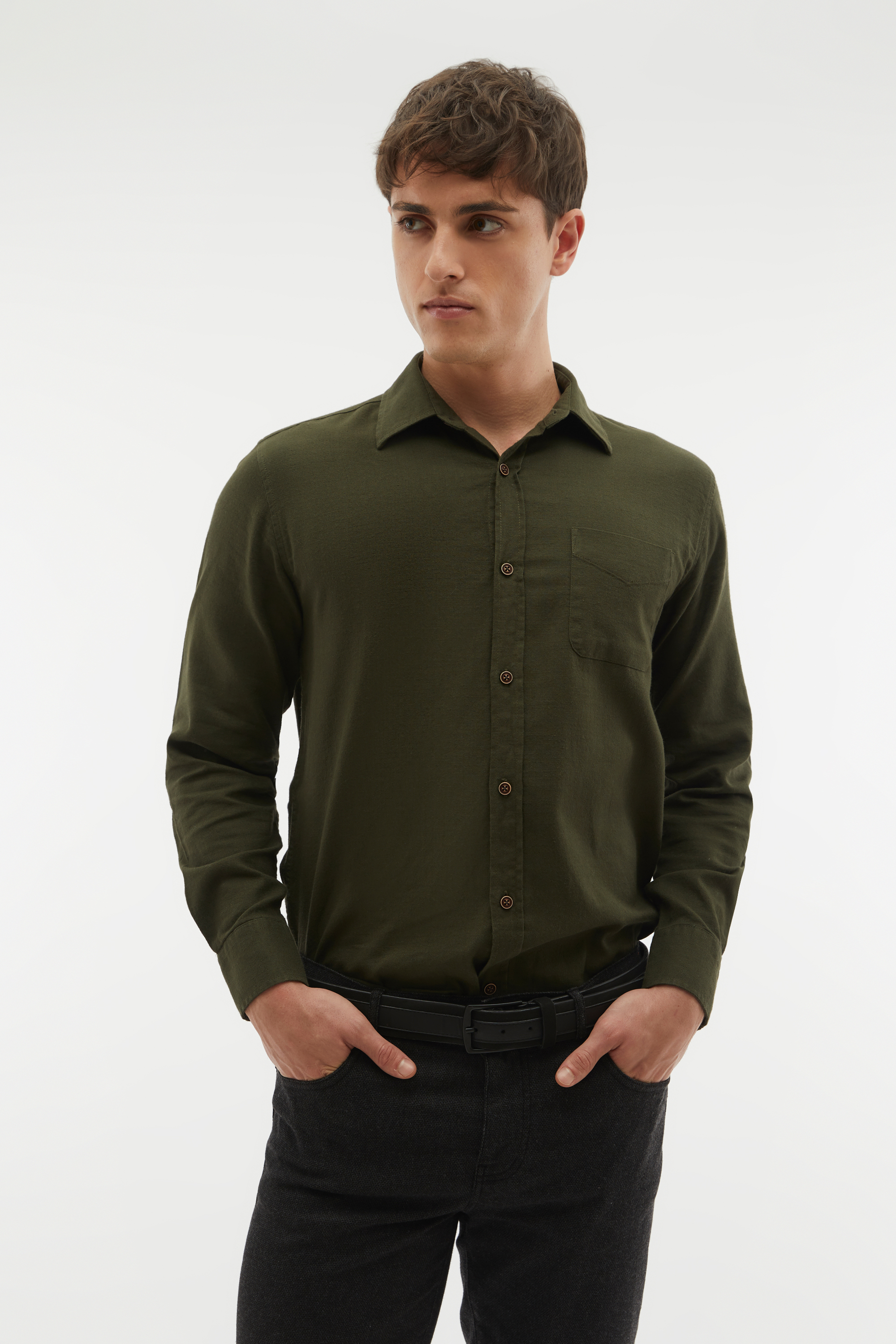 REGULAR FIT TEK CEPLİ UZUN KOLLU GÖMLEK