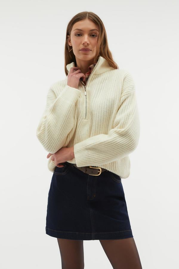 DİK YAKA FERMUARLI KAZAK