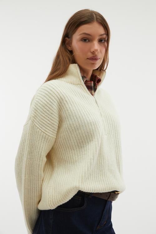 DİK YAKA FERMUARLI KAZAK