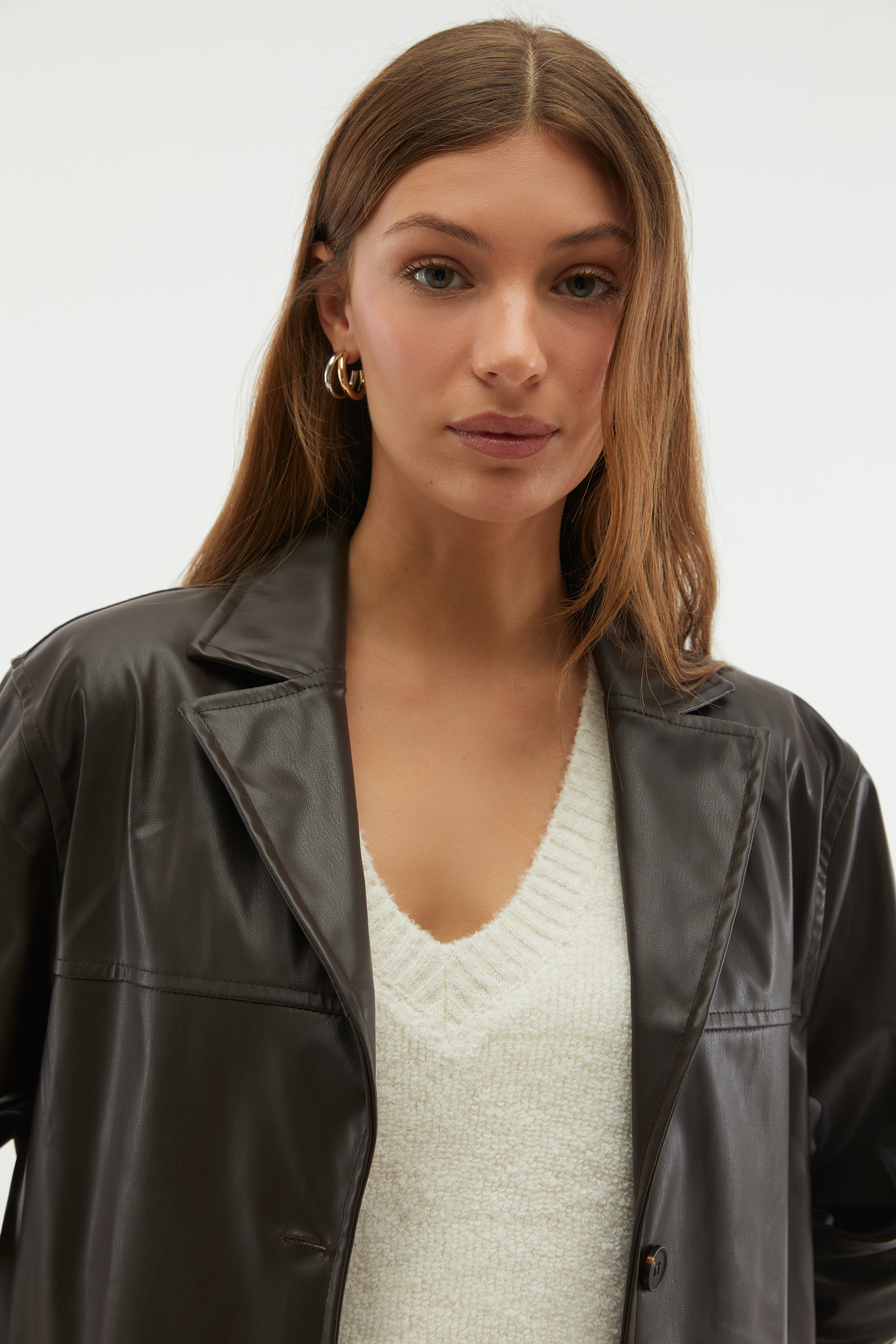 DERİ GÖRÜNÜMLÜ BLAZER CEKET