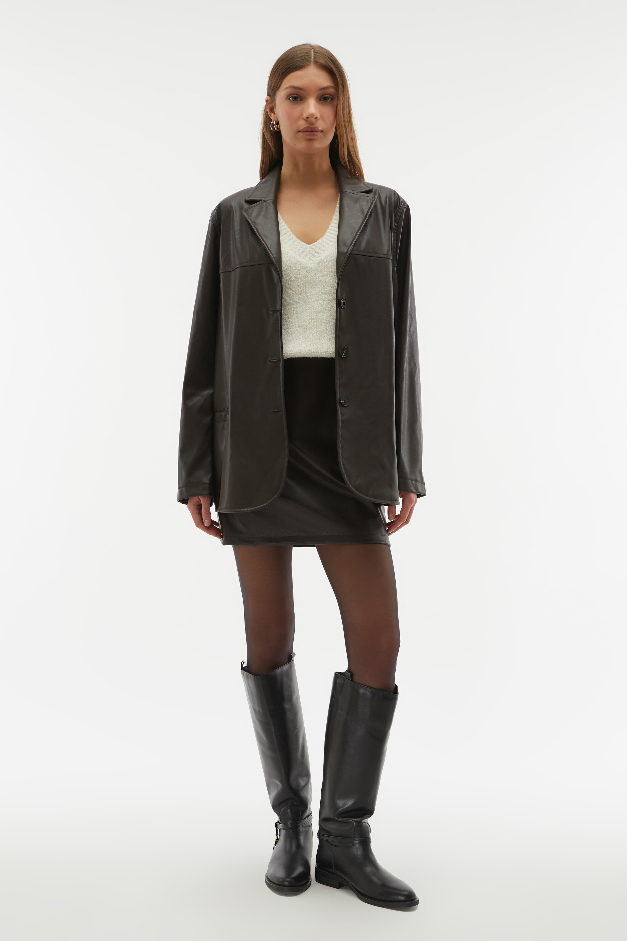 DERİ GÖRÜNÜMLÜ BLAZER CEKET