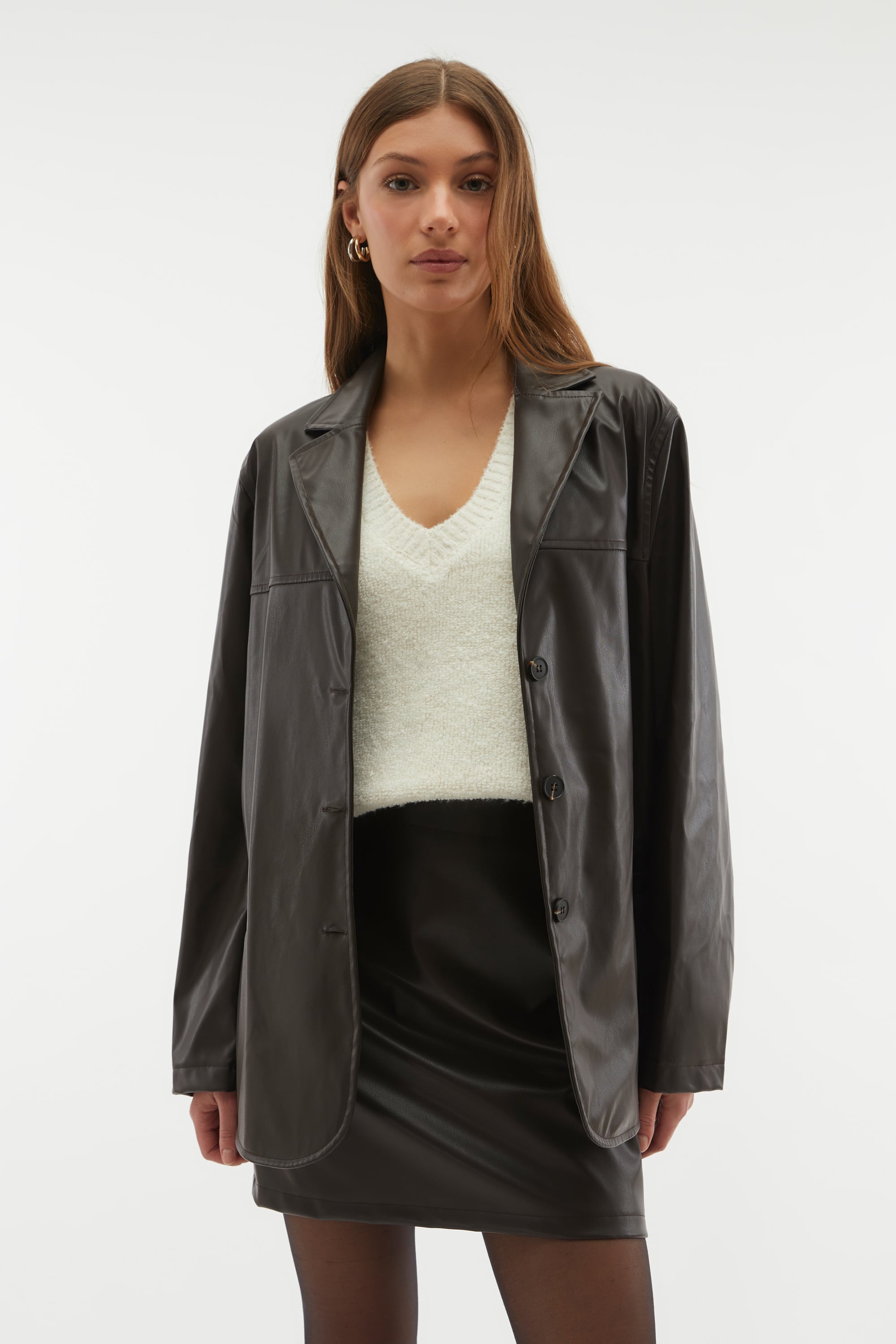 DERİ GÖRÜNÜMLÜ BLAZER CEKET