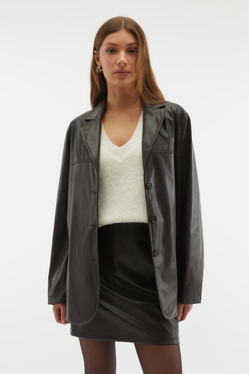 DERİ GÖRÜNÜMLÜ BLAZER CEKET