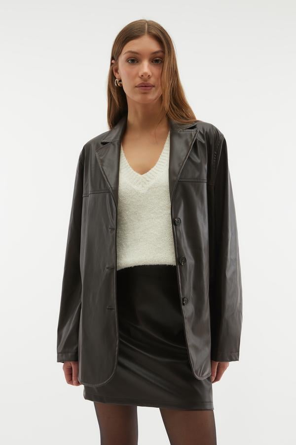 DERİ GÖRÜNÜMLÜ BLAZER CEKET