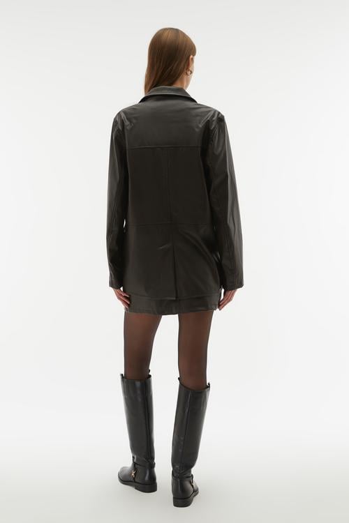 DERİ GÖRÜNÜMLÜ BLAZER CEKET