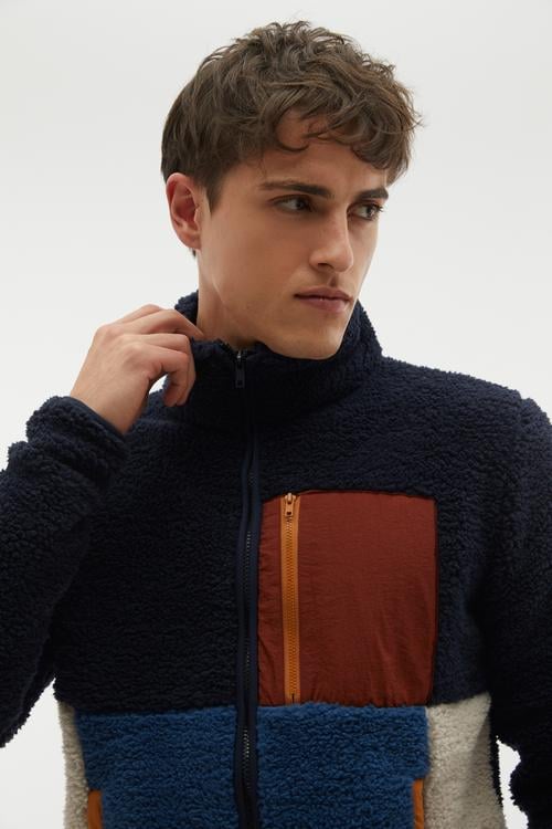 RENK BLOKLU FERMUARLI POLAR SWEATSHIRT