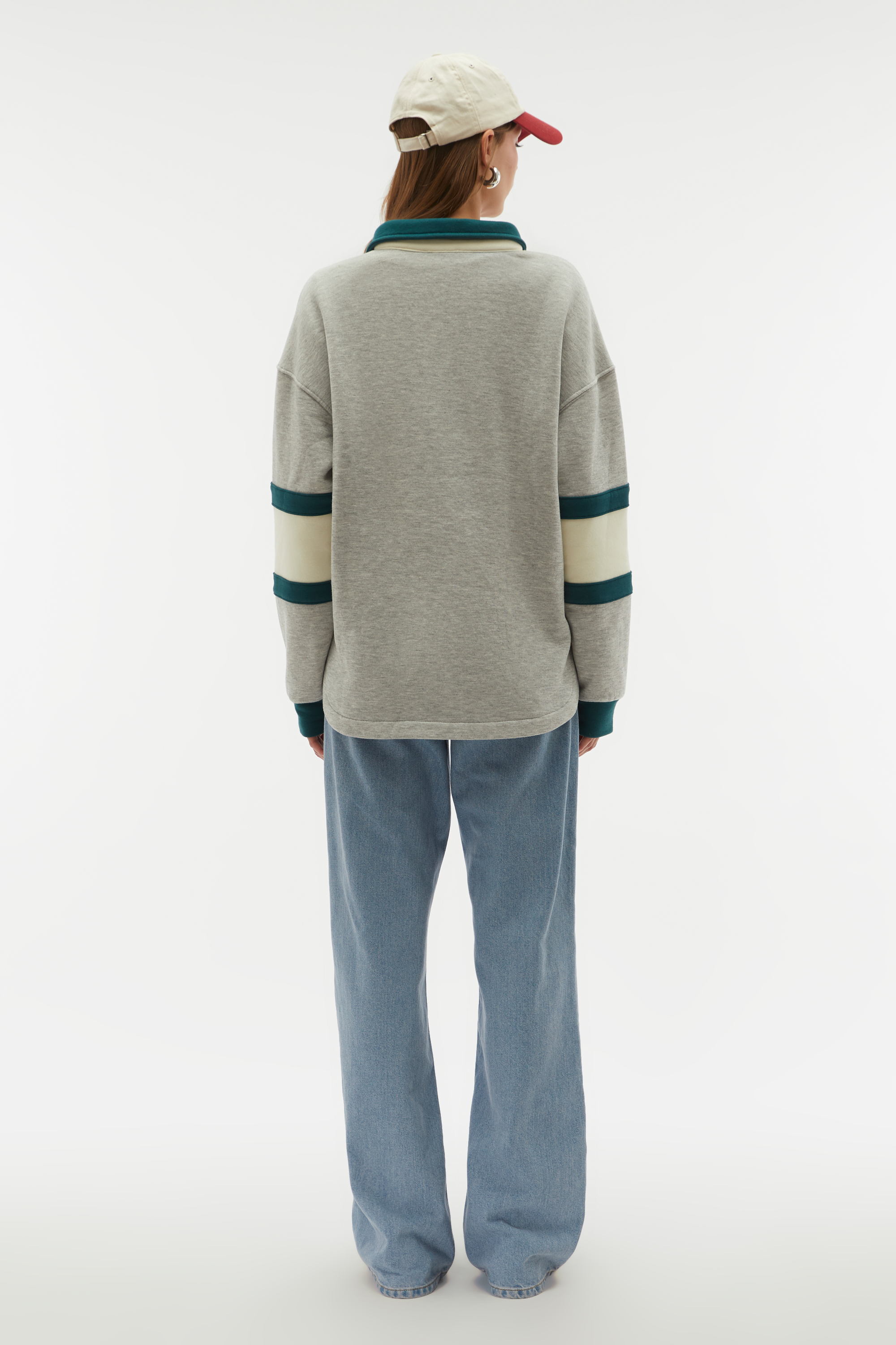 LOOSE FIT POLO YAKA KOLEJ SWEATSHIRT