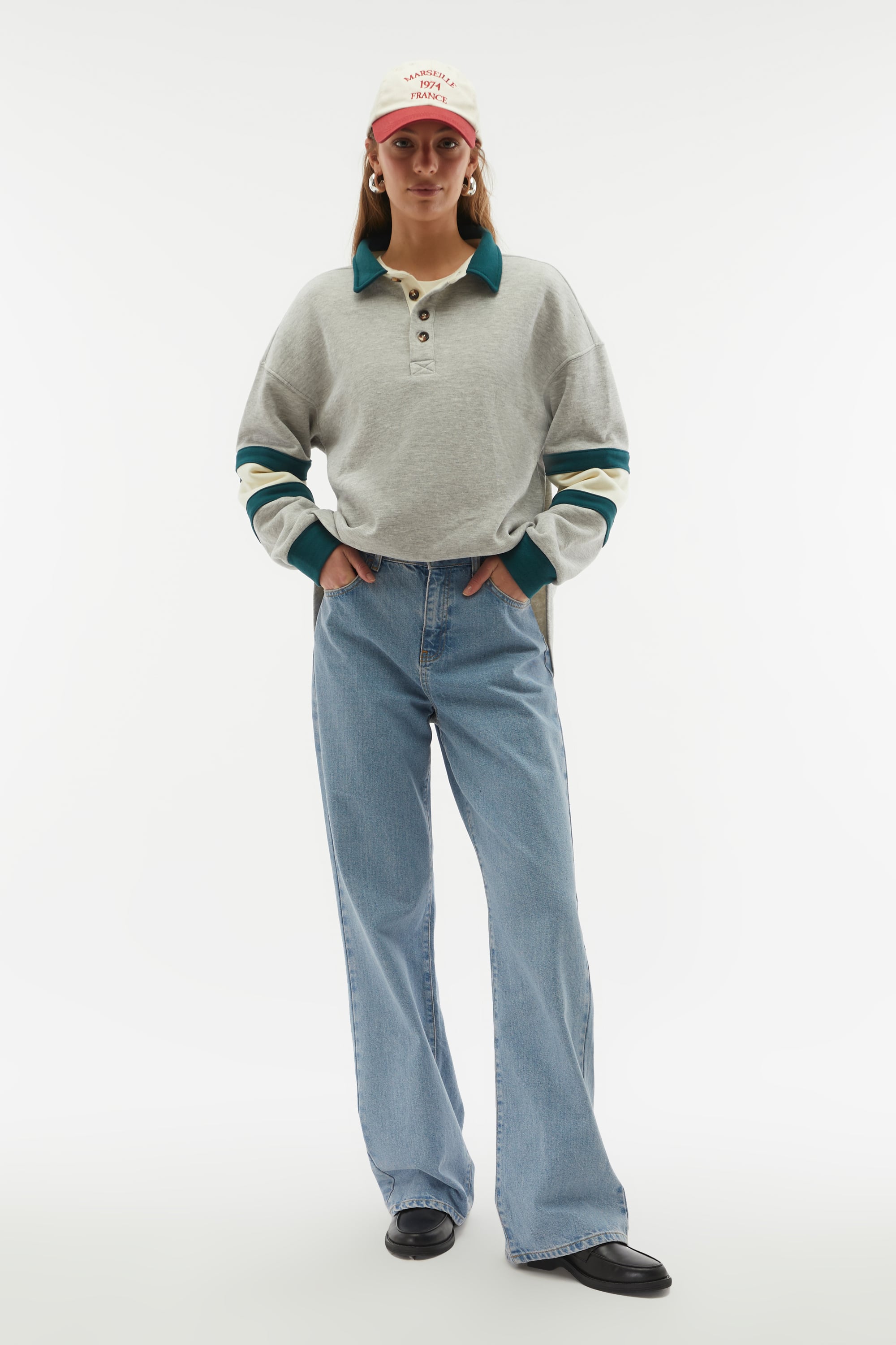 LOOSE FIT POLO YAKA KOLEJ SWEATSHIRT