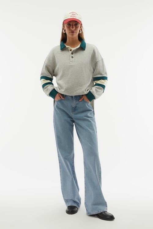  LOOSE FIT POLO YAKA KOLEJ SWEATSHIRT