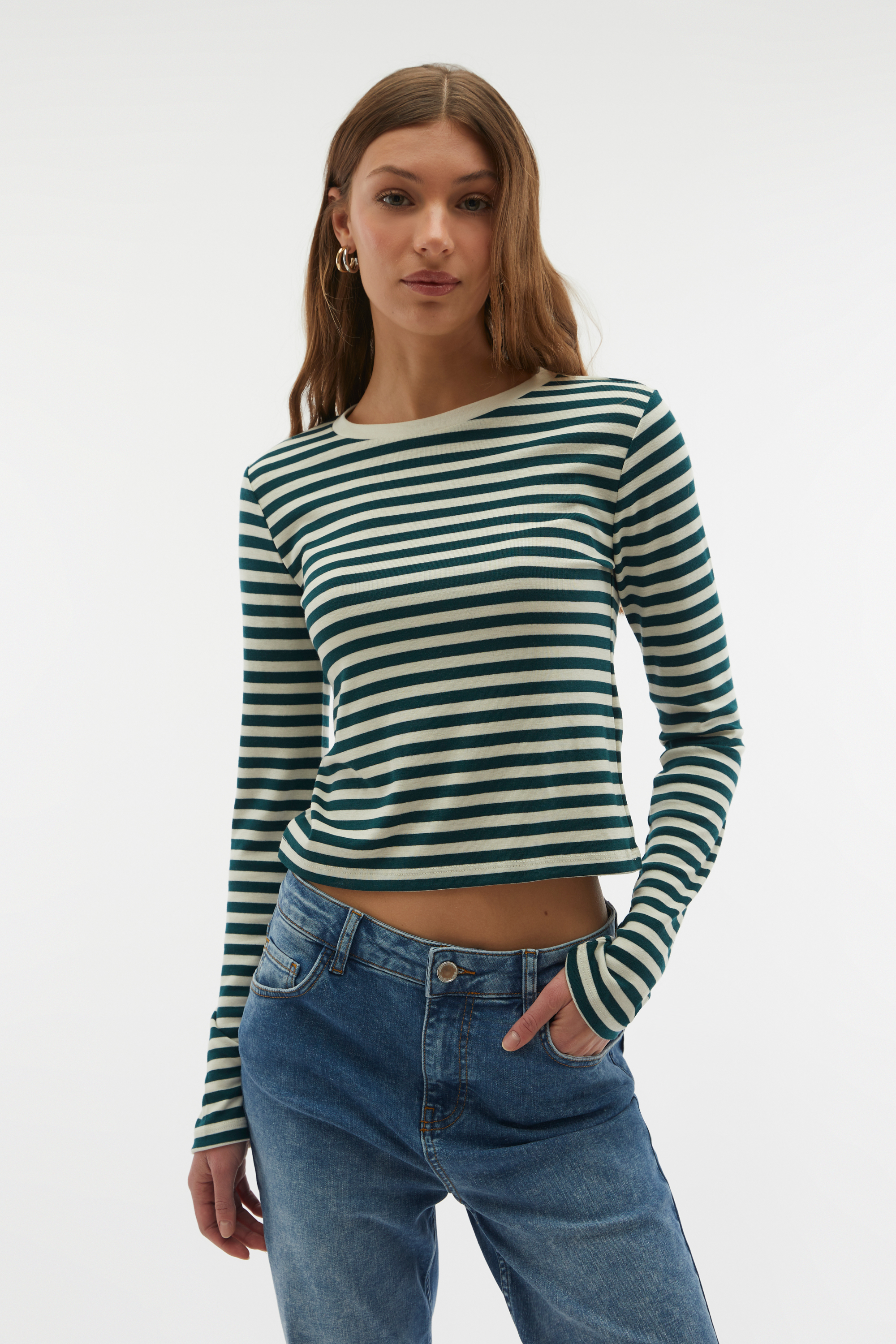 ÇİZGİLİ BİSİKLET YAKA UZUN KOLLU T-SHIRT