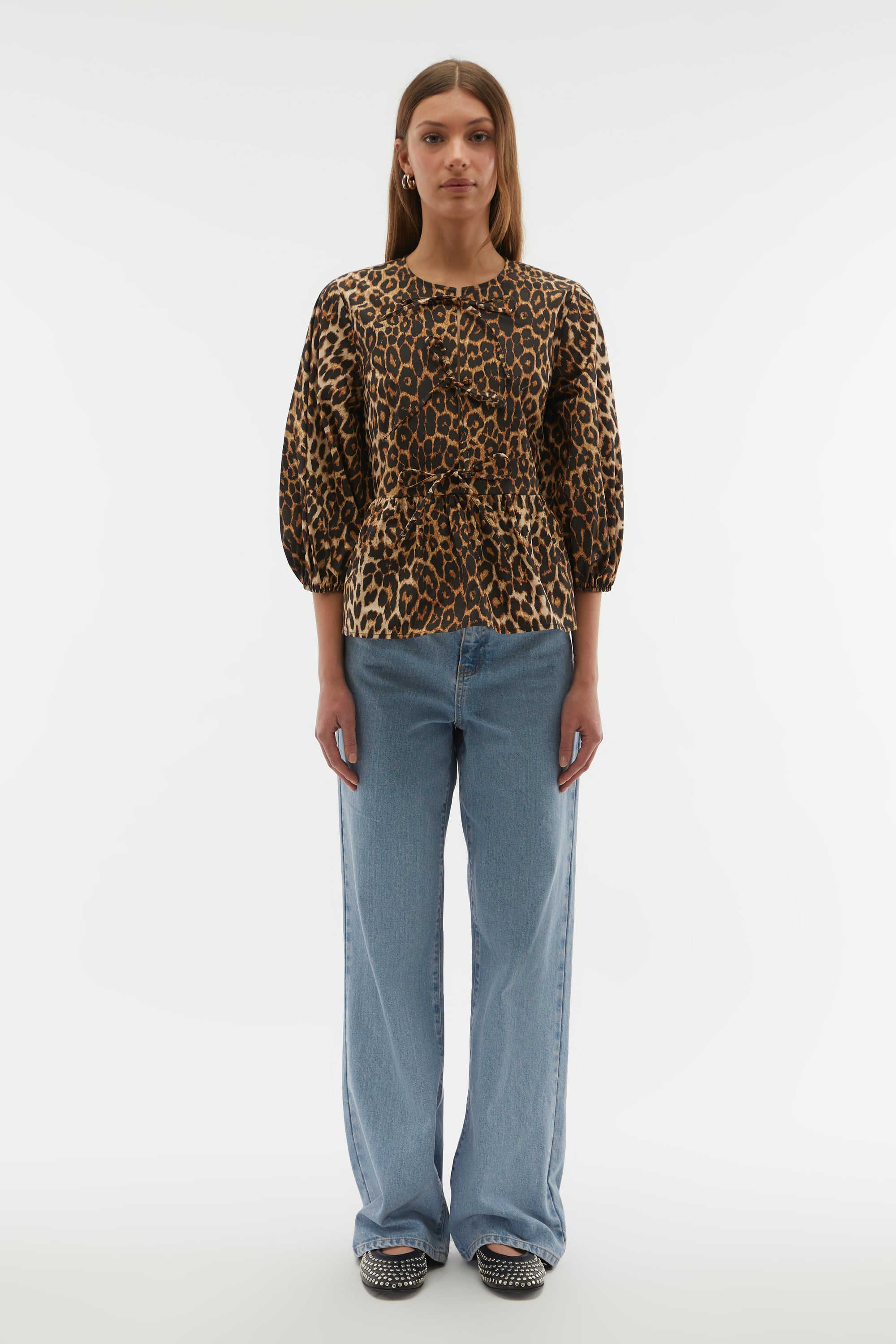LEOPAR BASKILI BAĞLAMA DETAYLI BLUZ