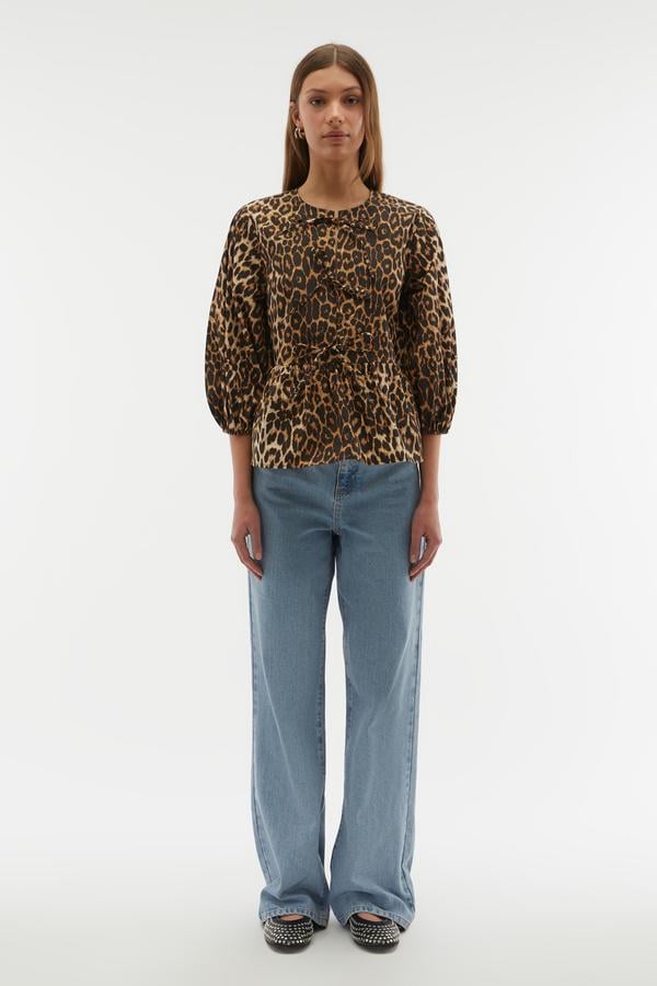 LEOPAR BASKILI BAĞLAMA DETAYLI BLUZ