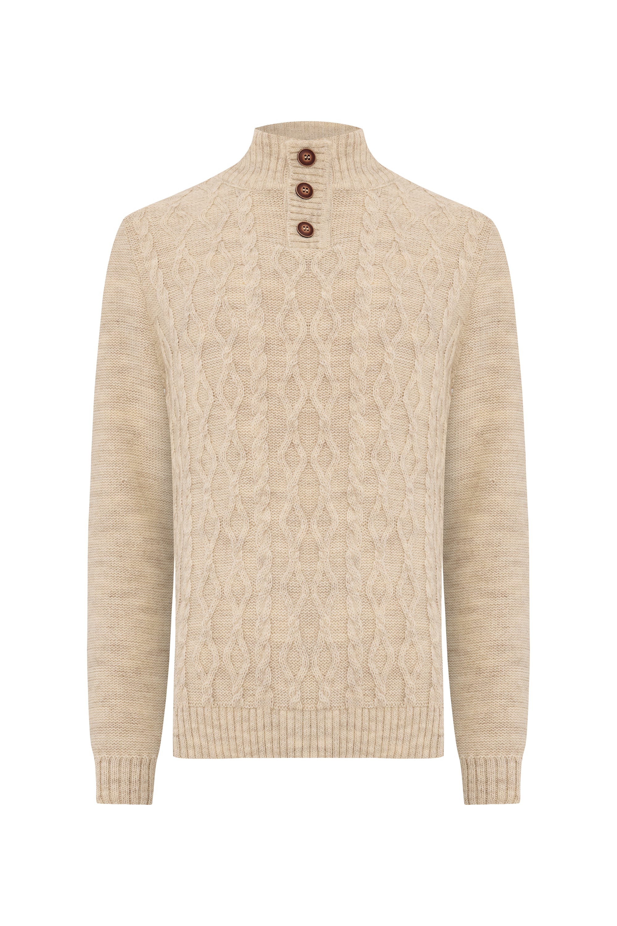 ÖRGÜLÜ DİK YAKA YÜN KARIŞIMLI KAZAK