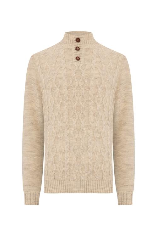  ÖRGÜLÜ DİK YAKA YÜN KARIŞIMLI KAZAK