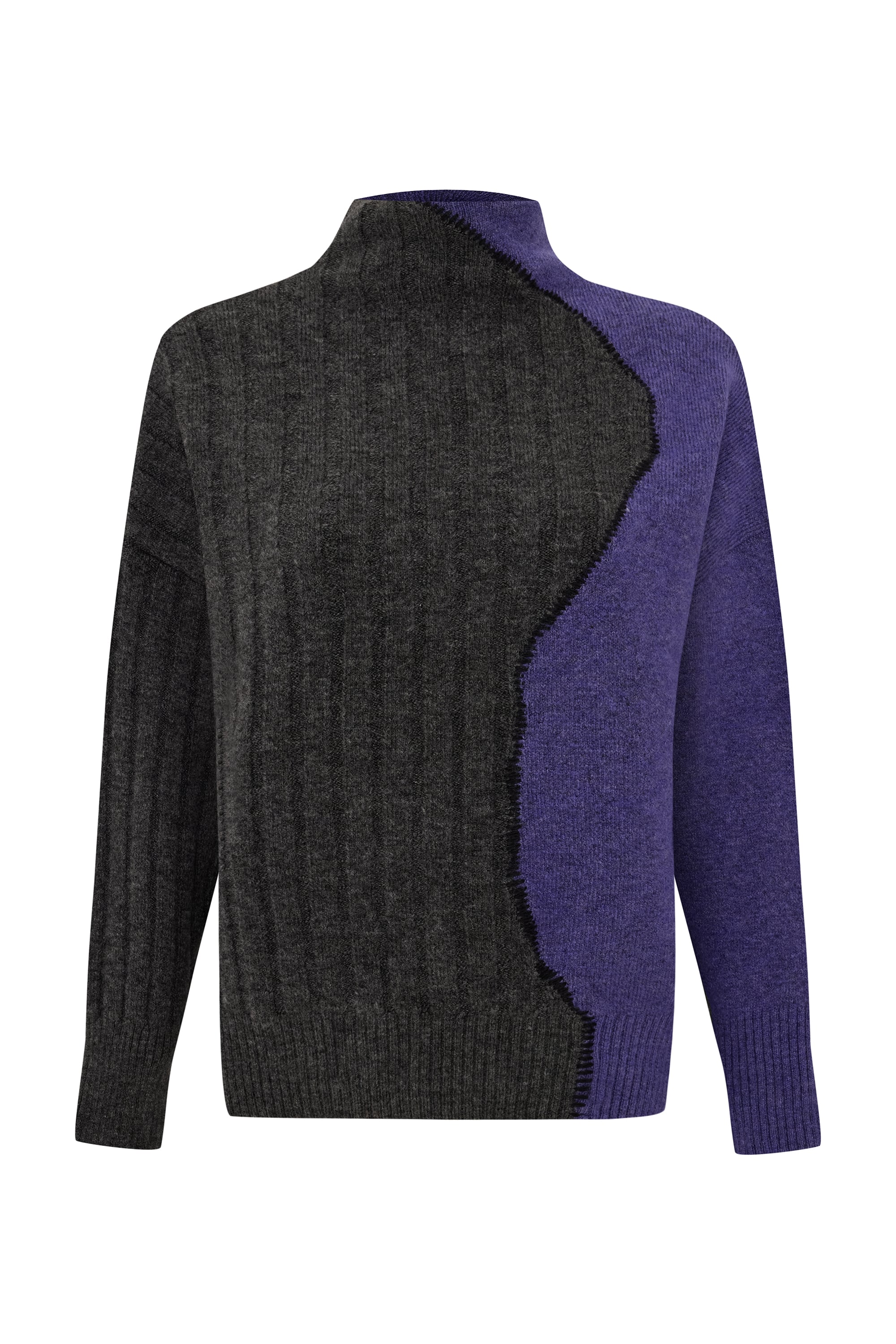 RENK BLOKLU TRİKO DİK YAKA KAZAK