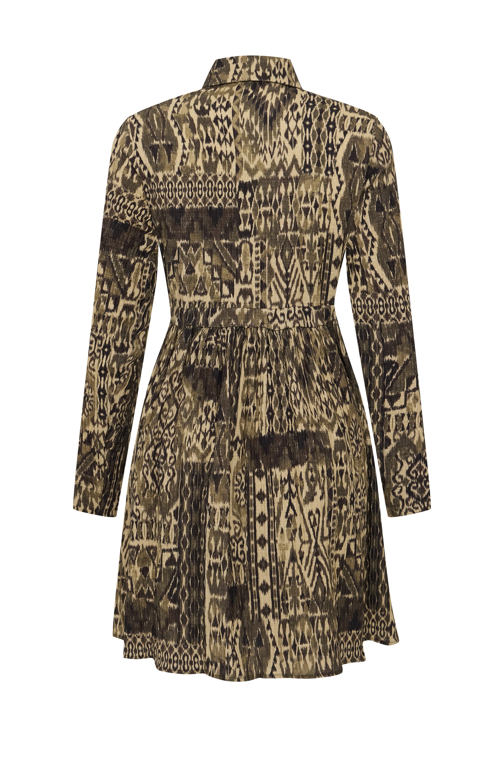 BASKILI BELİ BAĞLAMALI MİNİ GÖMLEK ELBİSE