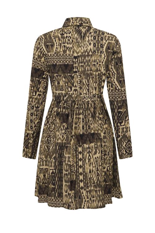 BASKILI BELİ BAĞLAMALI MİNİ GÖMLEK ELBİSE