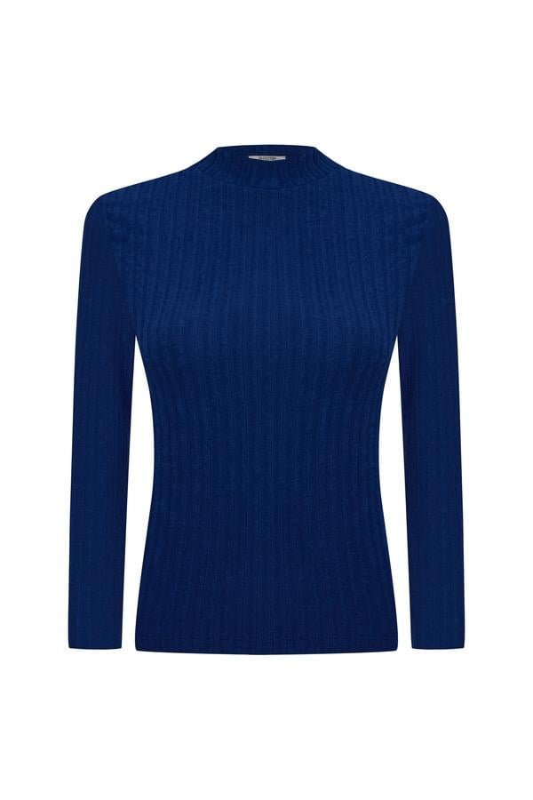 FİTİLLİ DİK YAKA UZUN KOLLU T-SHIRT