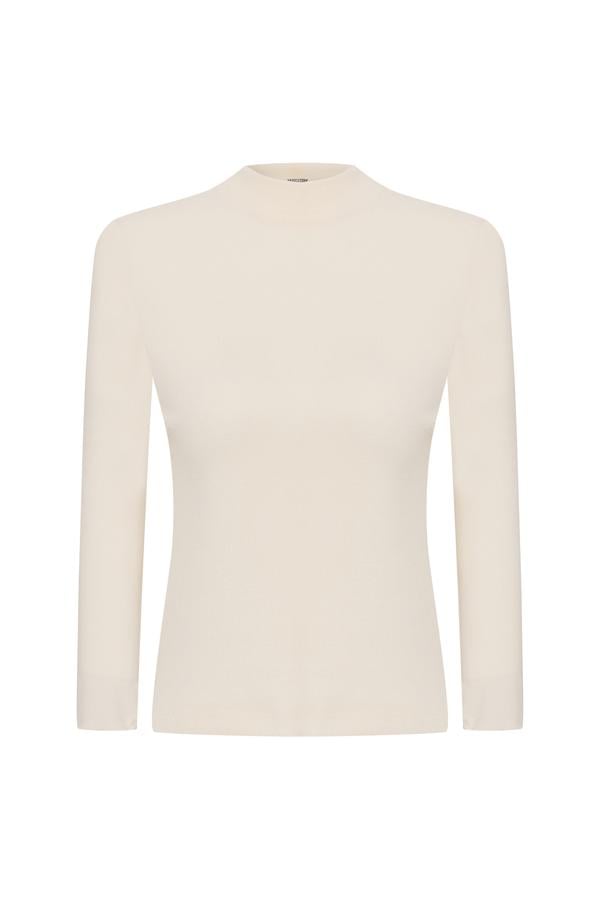 FİTİLLİ DİK YAKA UZUN KOLLU T-SHIRT