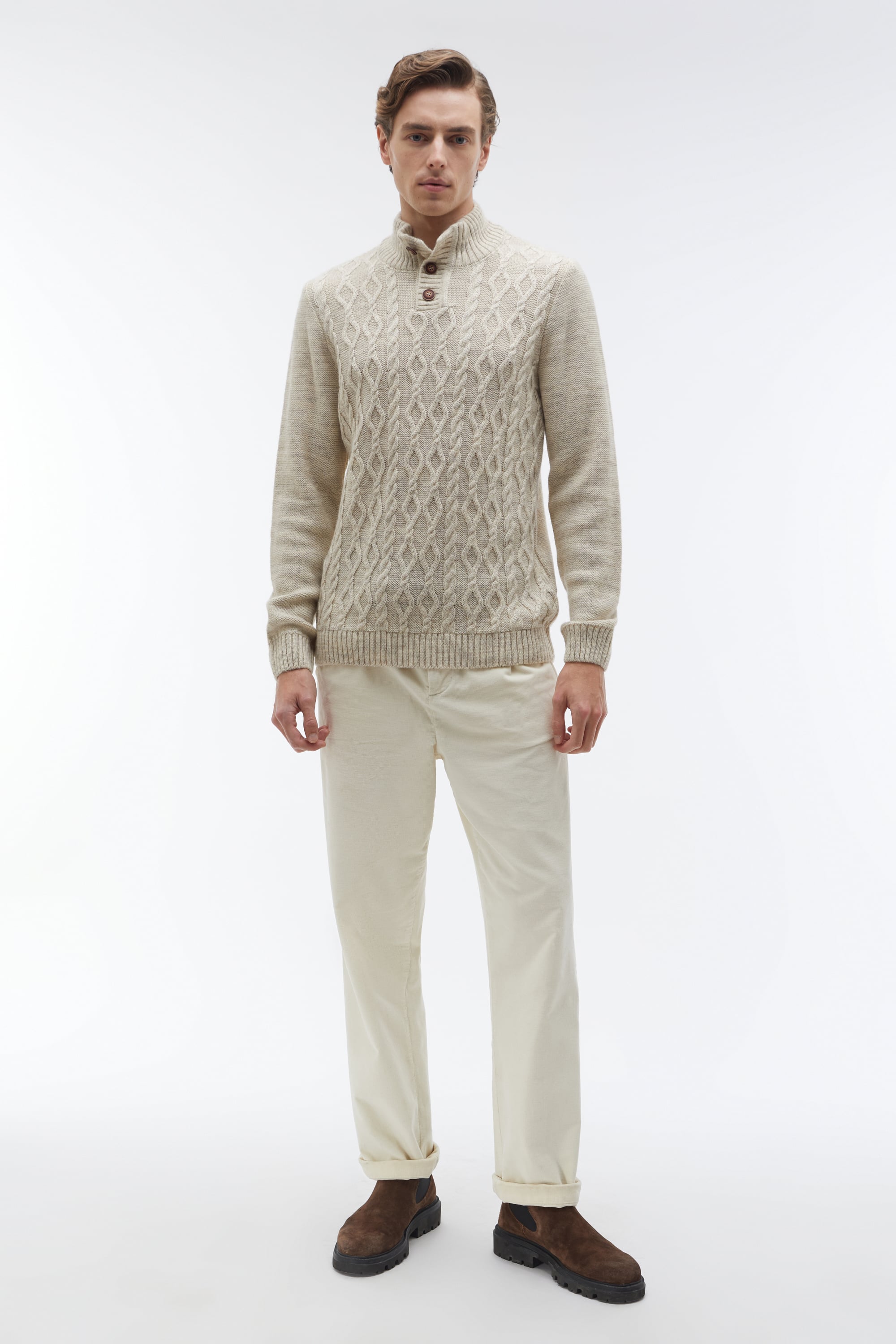 ÖRGÜLÜ DİK YAKA YÜN KARIŞIMLI KAZAK